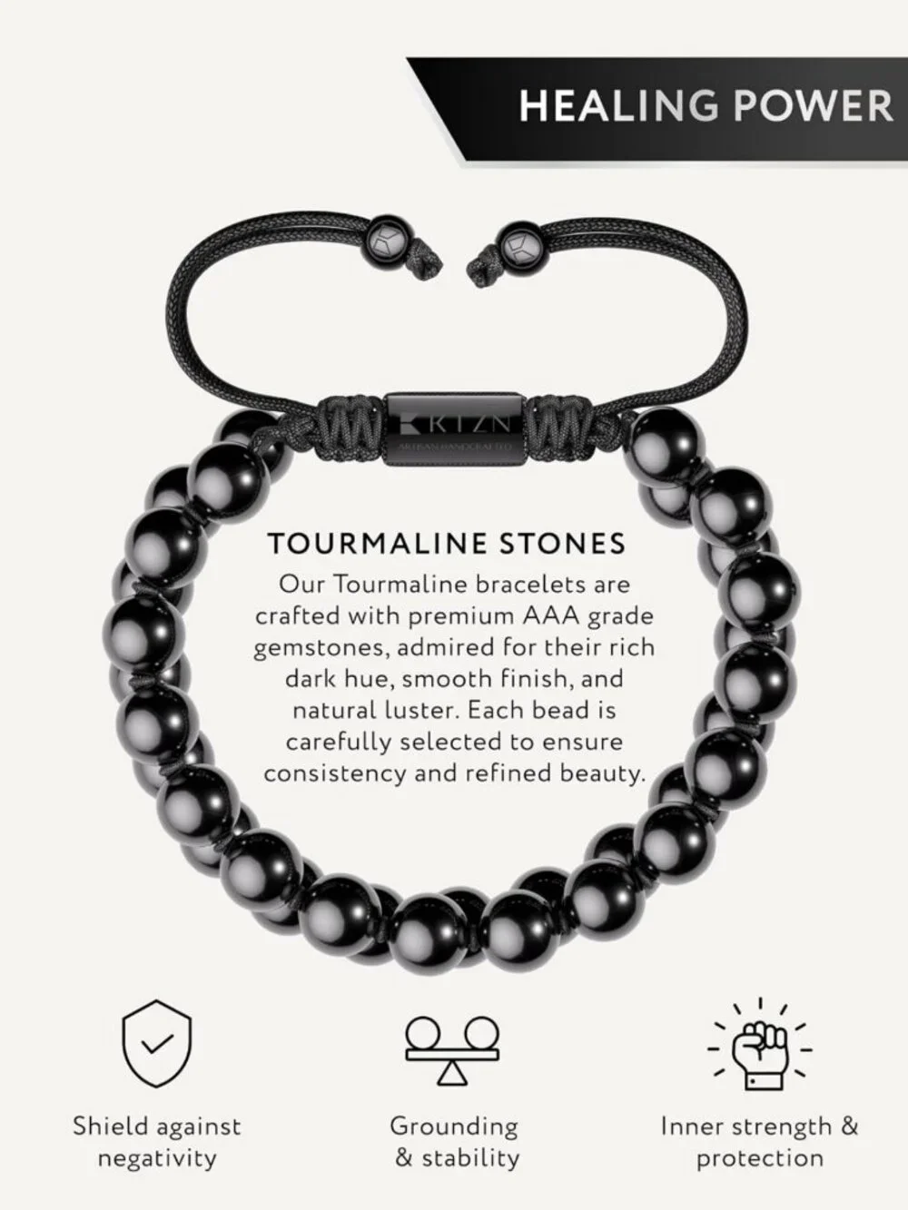 Handcrafted Black Tourmaline Bracelet for Men - Adjustable 8MM Beaded Jewelry